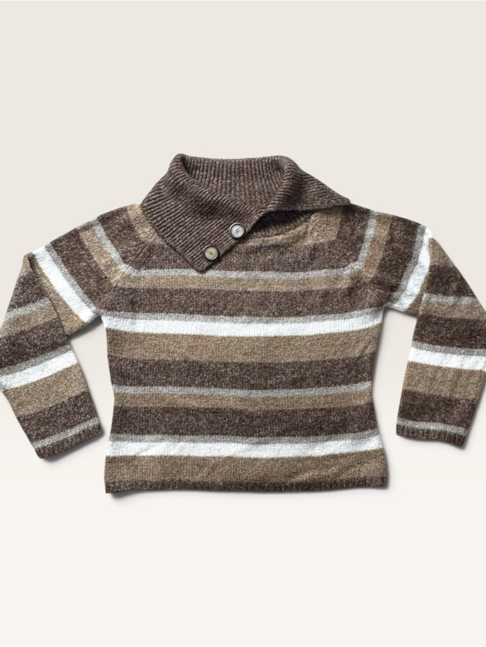 NWD New Woman Design Striped Shawl Collar Sweater Women’s M Y2K Neutral Knit